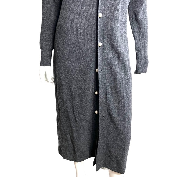 Sandro Paris Knit Long Dress 40 Large Sweater Button Down Pearl Wool Cashmere - Picture 3 of 10